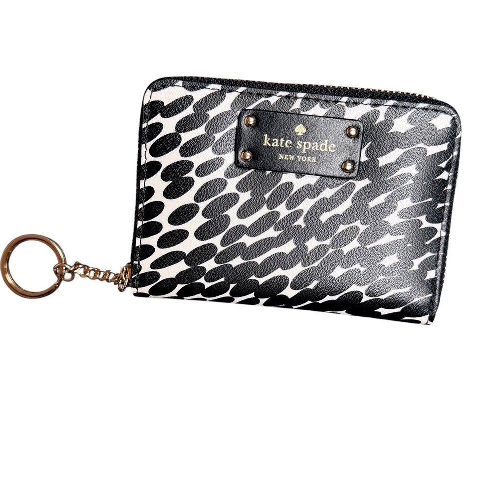 Kate Spade Darcy Wallet OS Black White Pebble Print Zip Around Keychain Logo